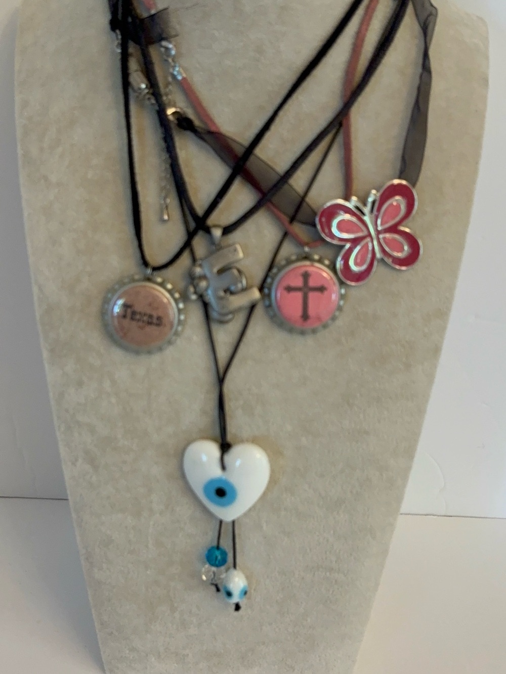 Y2K Charm Necklace Bundle Butterfly Cross Peace Heart Cord Set of 5